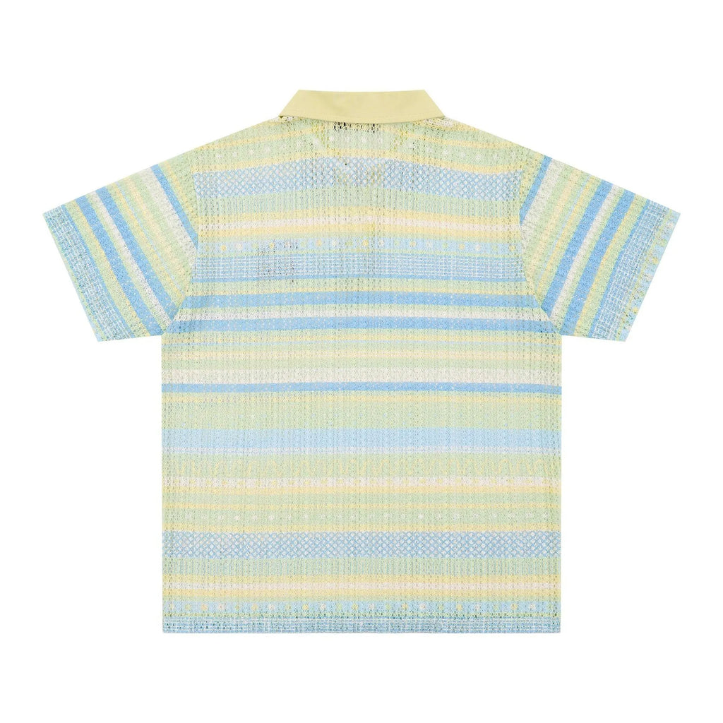 Men's loose fit printed short sleeve shirt in yellow or blue with Asian sizing