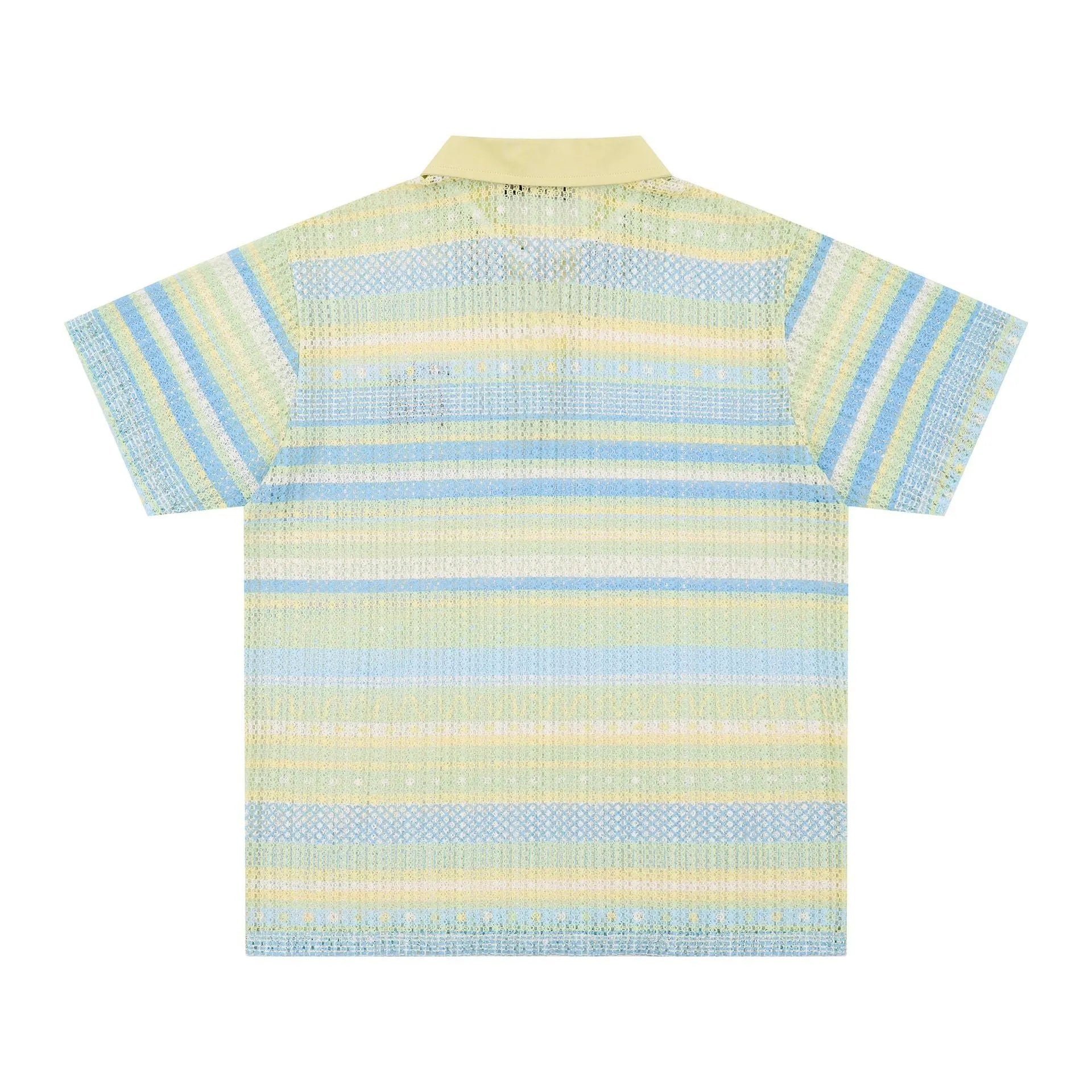 Men's loose fit printed short sleeve shirt in yellow or blue with Asian sizing