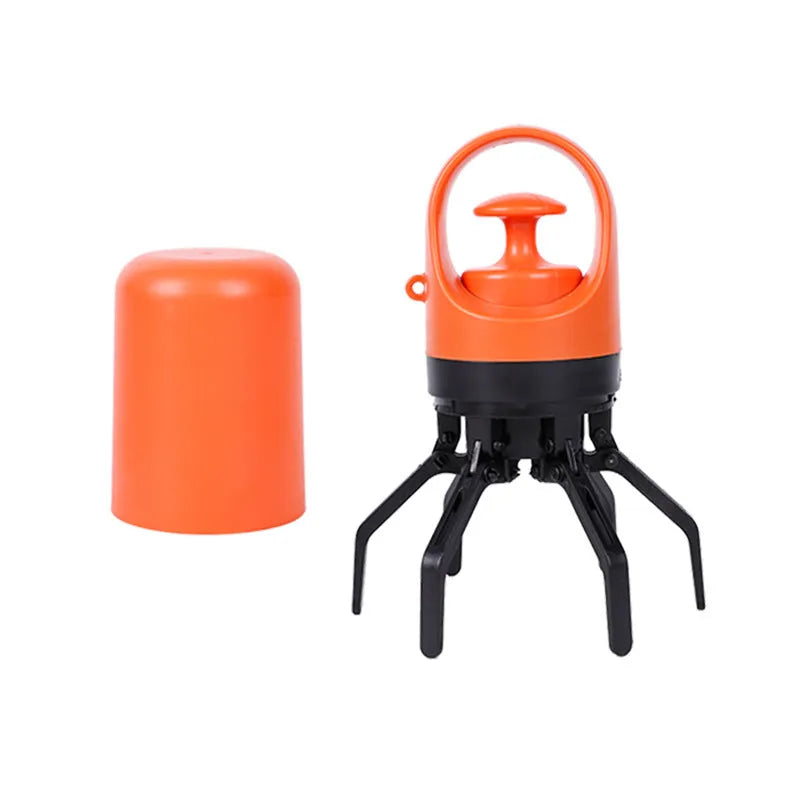 Blue plastic pet pooper scooper with claw mechanism and built-in garbage bag dispenser for outdoor waste collection