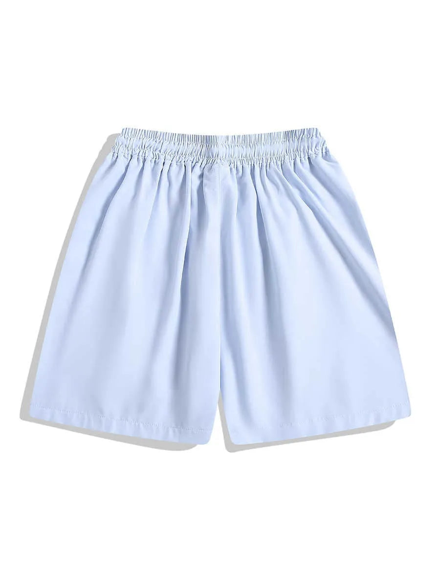 Quick-drying black sports shorts with elastic waistband and straight-leg loose fit for training