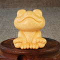 Solid bamboo smiling frog carving ornament with cartoon design, 5cm height
