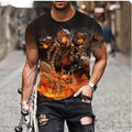 Men's grey T-shirt with a raised 3D print of a fierce lion's face on the front.