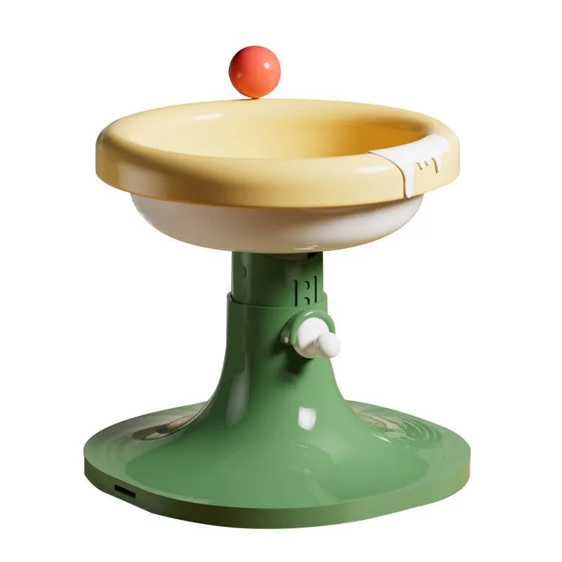 Adjustable ceramic cat feeding bowl in ice cream shape with pink and blue colour on a plastic base