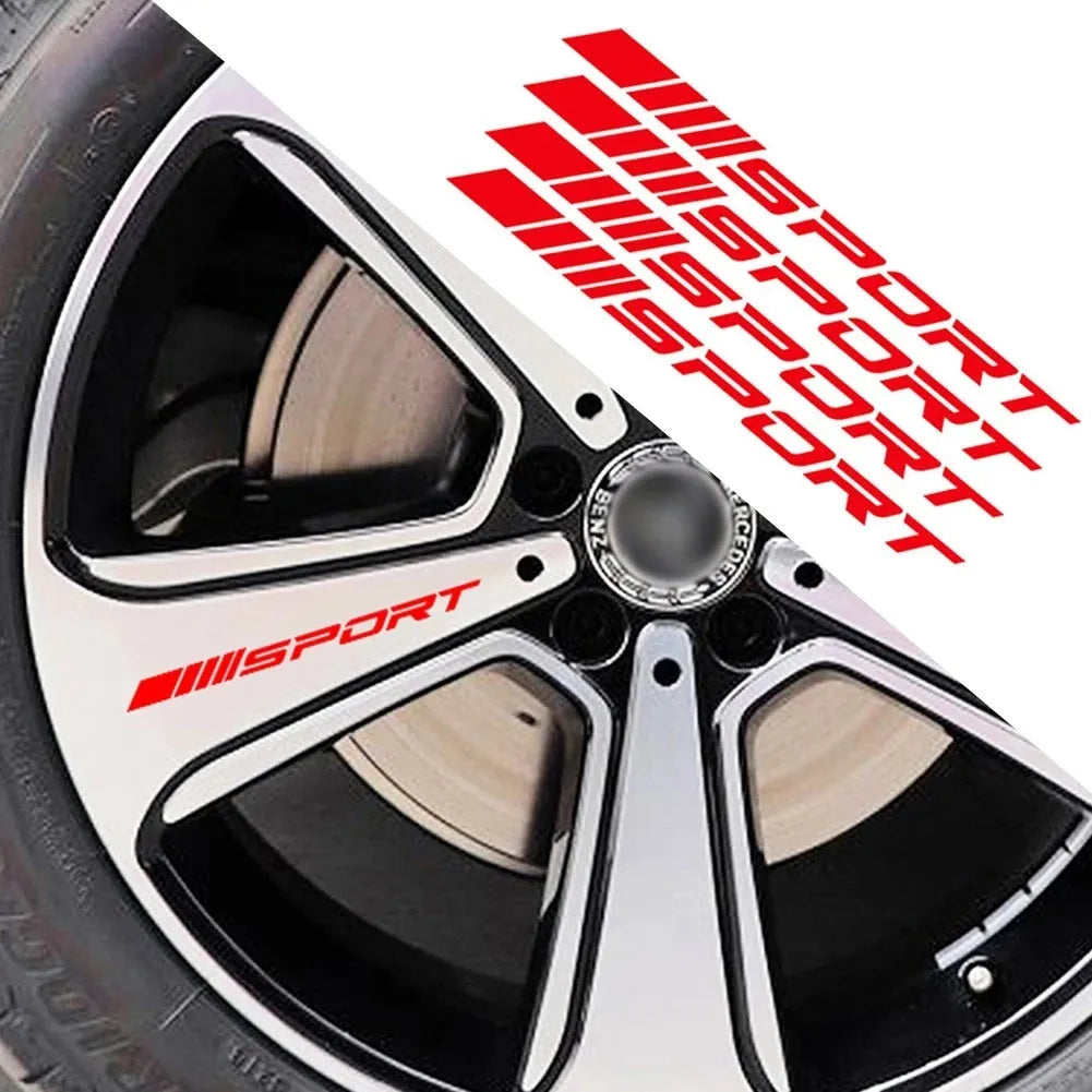 Black hollow sports design PET car rim sticker measuring 10 by 0.7 centimetres.