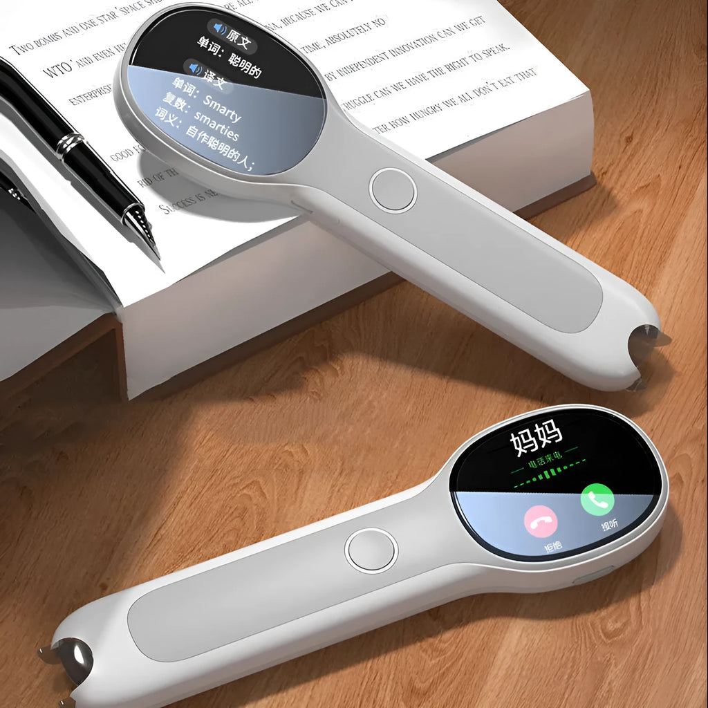 Universal reading pen electronic language learning device in white with USB charging cable