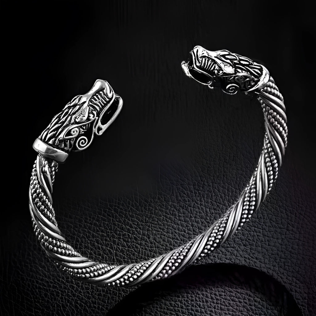Retro Nordic faucet zodiac cow men's open bracelet in black zinc alloy electroplated finish