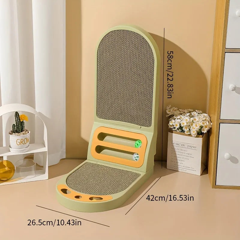 L-shaped vertical cat scratching board in grey, green, or white, showing thickened scratching surface.