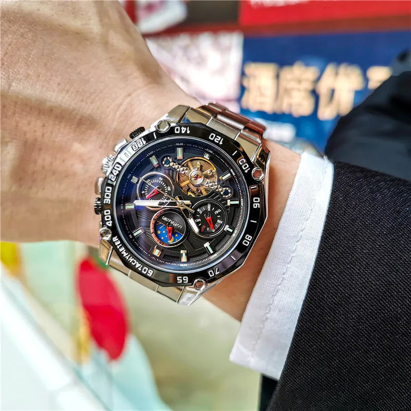 Men's automatic mechanical watch with 12mm case thickness in multiple colour configurations