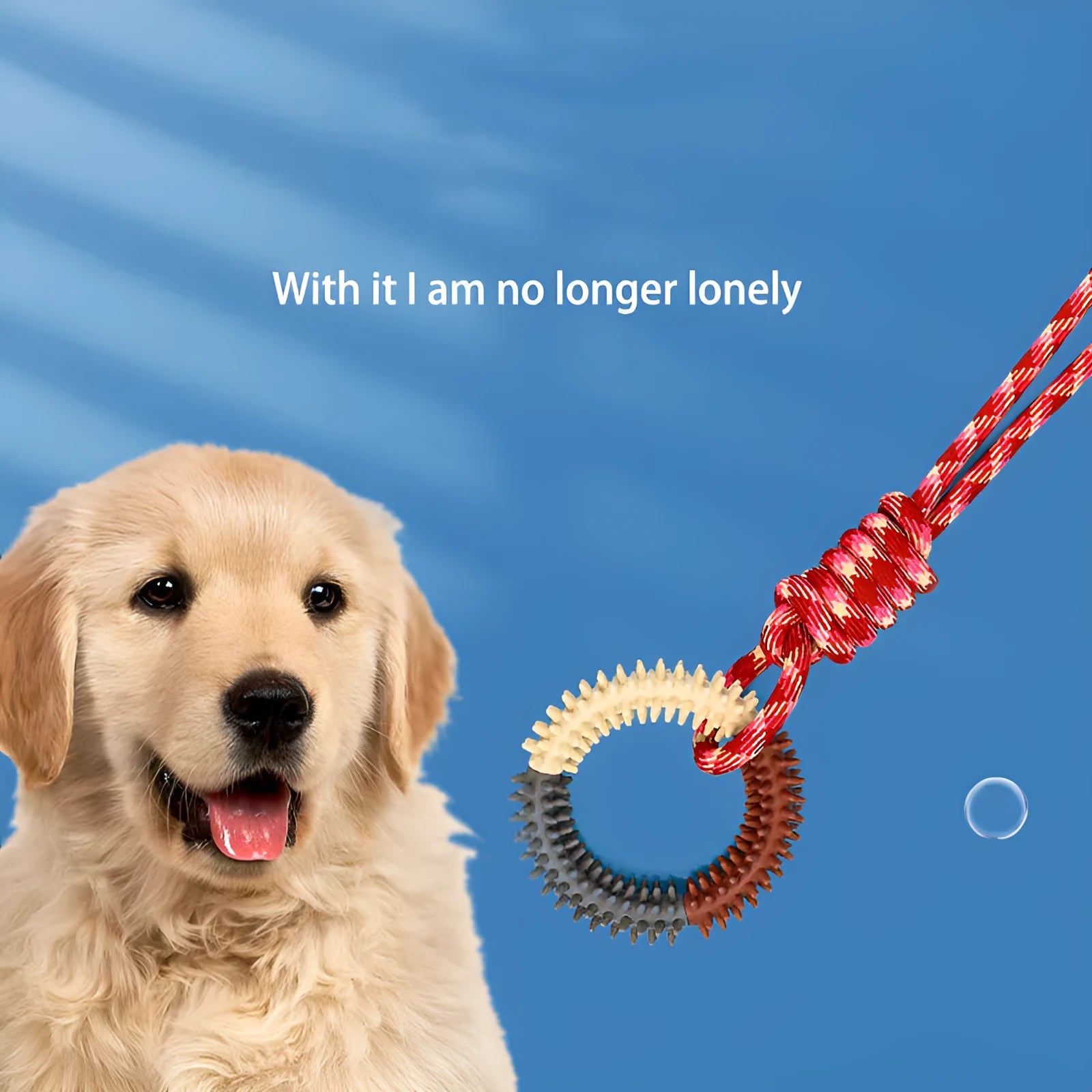 Braided cotton rope dog toy with knotted design in multiple colours, measuring 43cm long