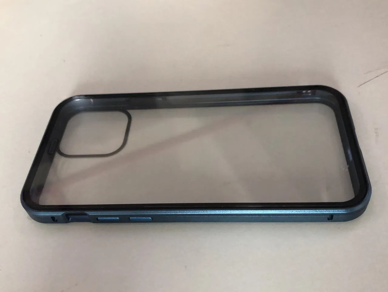 Glass clamshell anti-spy phone case in black, silver, red, gold, green, or blue for iPhone models.