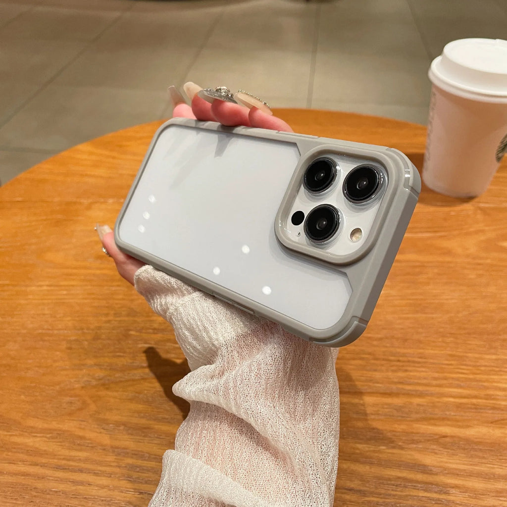 Transparent TPU PC phone case with four-corner drop-resistant groove and embossed texture for iPhone 14 Pro Max