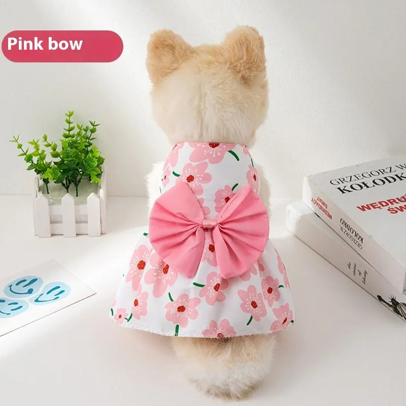 Ultra-thin floral butterfly knot pet dress for dogs and cats with decorative bow