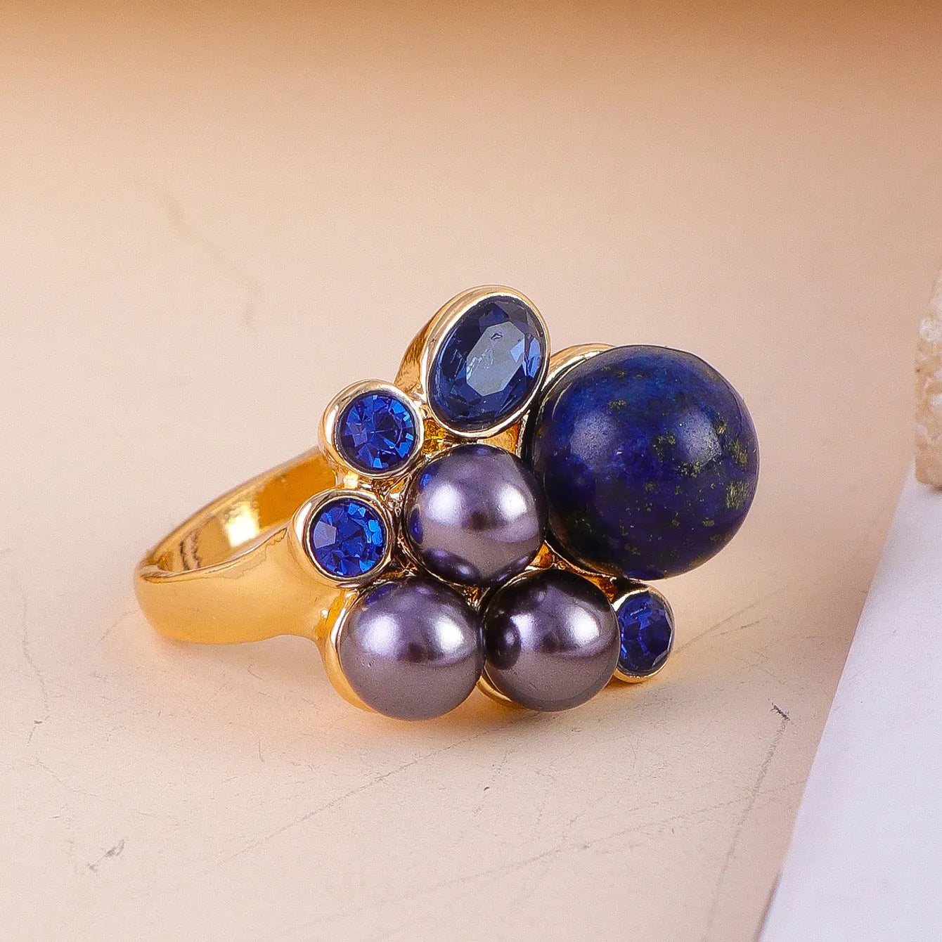 Zinc alloy flower ring for women size No 7 pink crystal colour