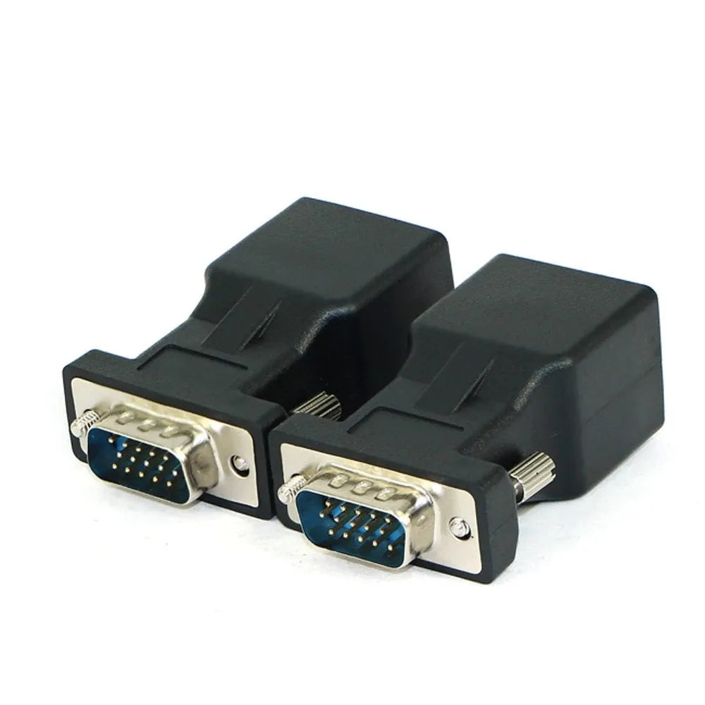 Black alloy VGA to RJ45 adapter male connector with 3cm size for computer Ethernet conversion