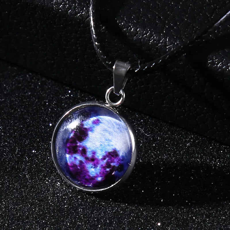 Luminous alloy pendant necklace with glass and coloured glaze Christmas moon night sky constellation design