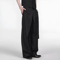 Black straight-leg trousers with single pleated cut and adjustable waist