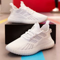 Men's white breathable flying fabric sports shoes with mesh lining and platform heel design