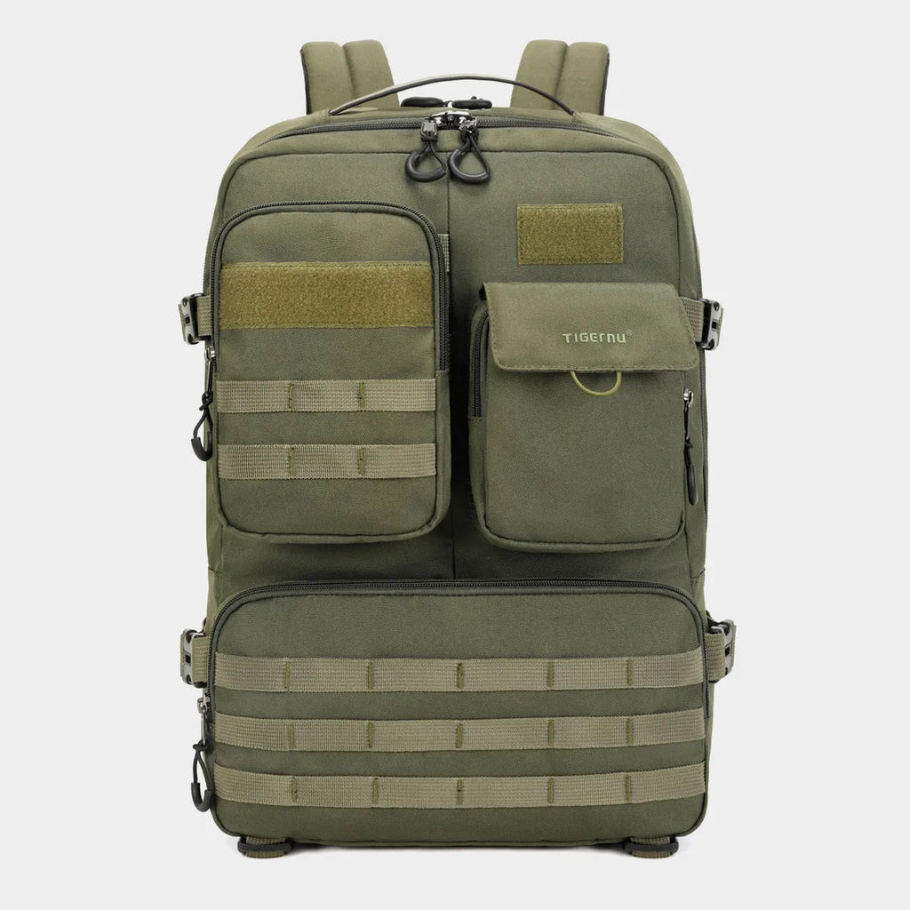 Army Green waterproof tactical backpack with 17-inch frame and 20-35 litre capacity