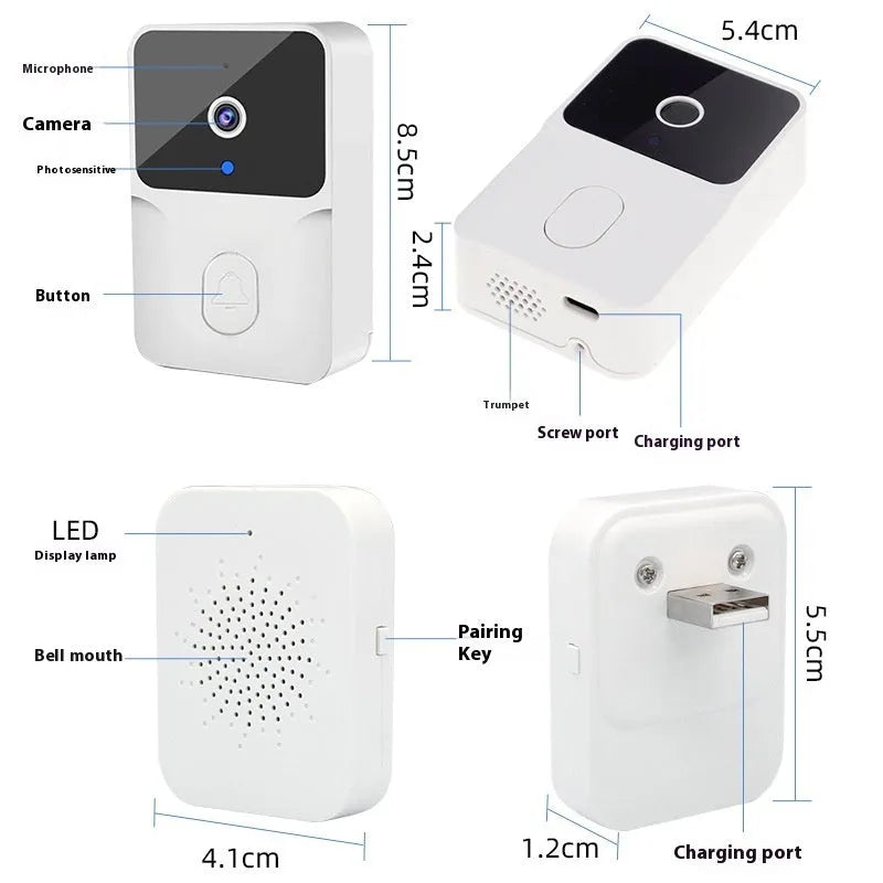 Intelligent visual doorbell with HD night vision camera, black colour, wall-mounted at entrance