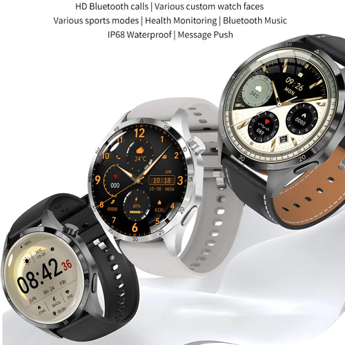 Black smartwatch with Bluetooth calling and health monitoring functions on silicone or Milan mesh strap