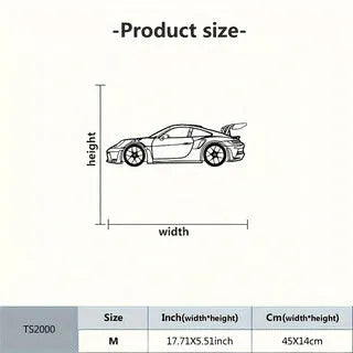 Black iron sports car wall art decoration on a white wall