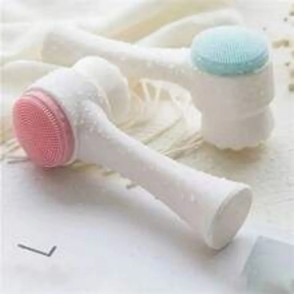 Blue and pink nylon pet paw brush grooming tool for dogs and cats with soft bristles