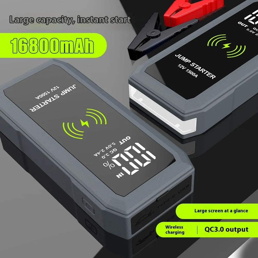 12V 16800mAh car jump starter with large screen display and aluminium alloy casing