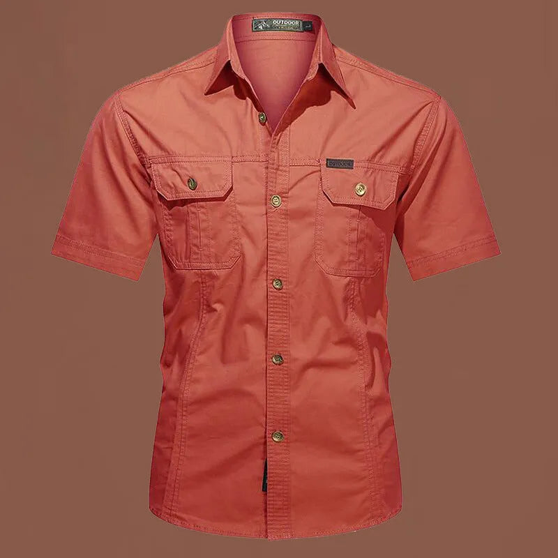 Men's cotton work shirt short sleeve loose fit cardigan style in multiple colours