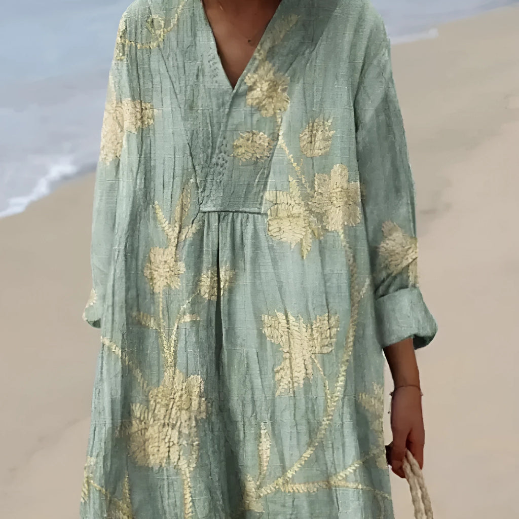 Floral 3D printed shirt dress in polyester fabric with princess silhouette and wide waist design