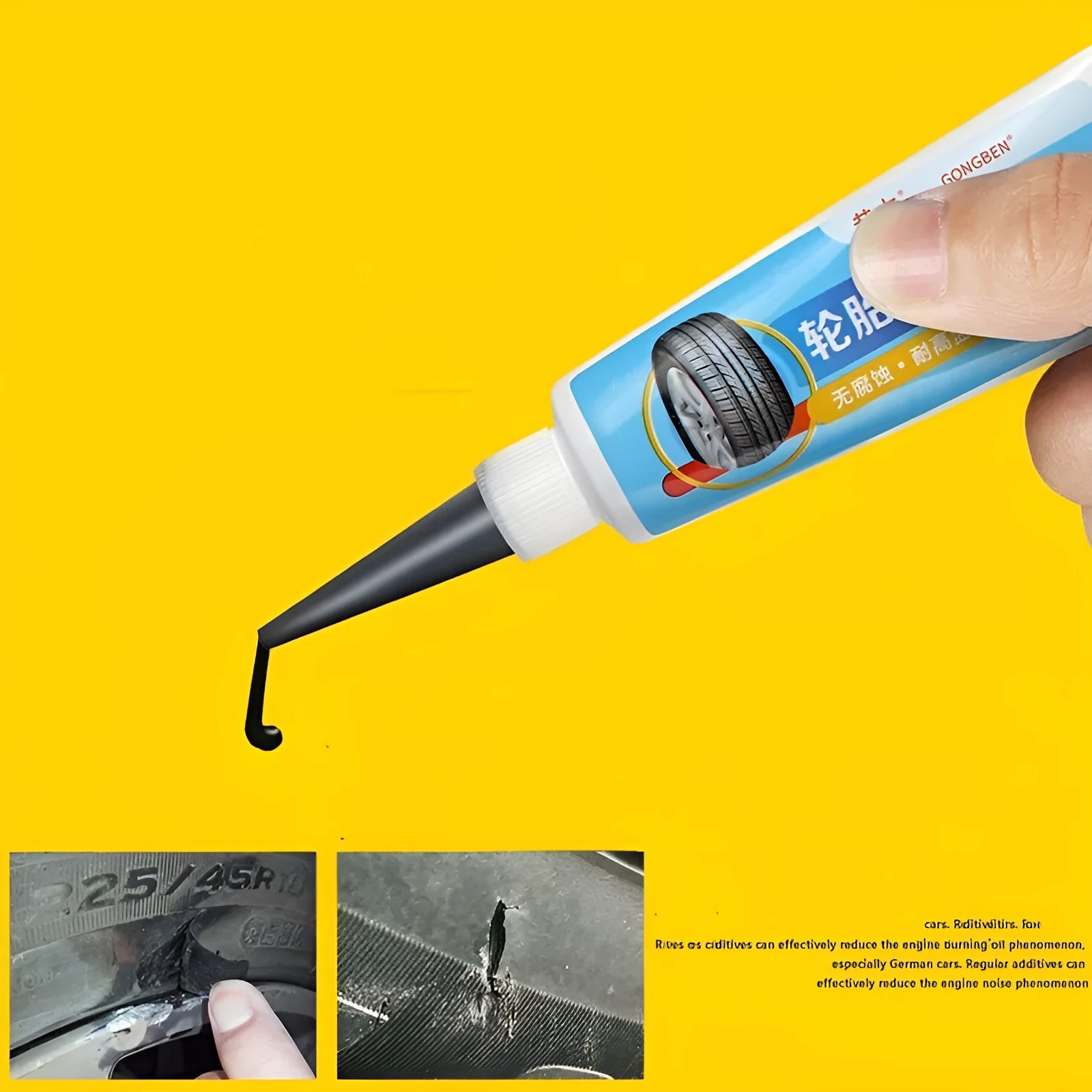 Black tyre repair glue tube for sealing hard cuts on car tyre sidewalls