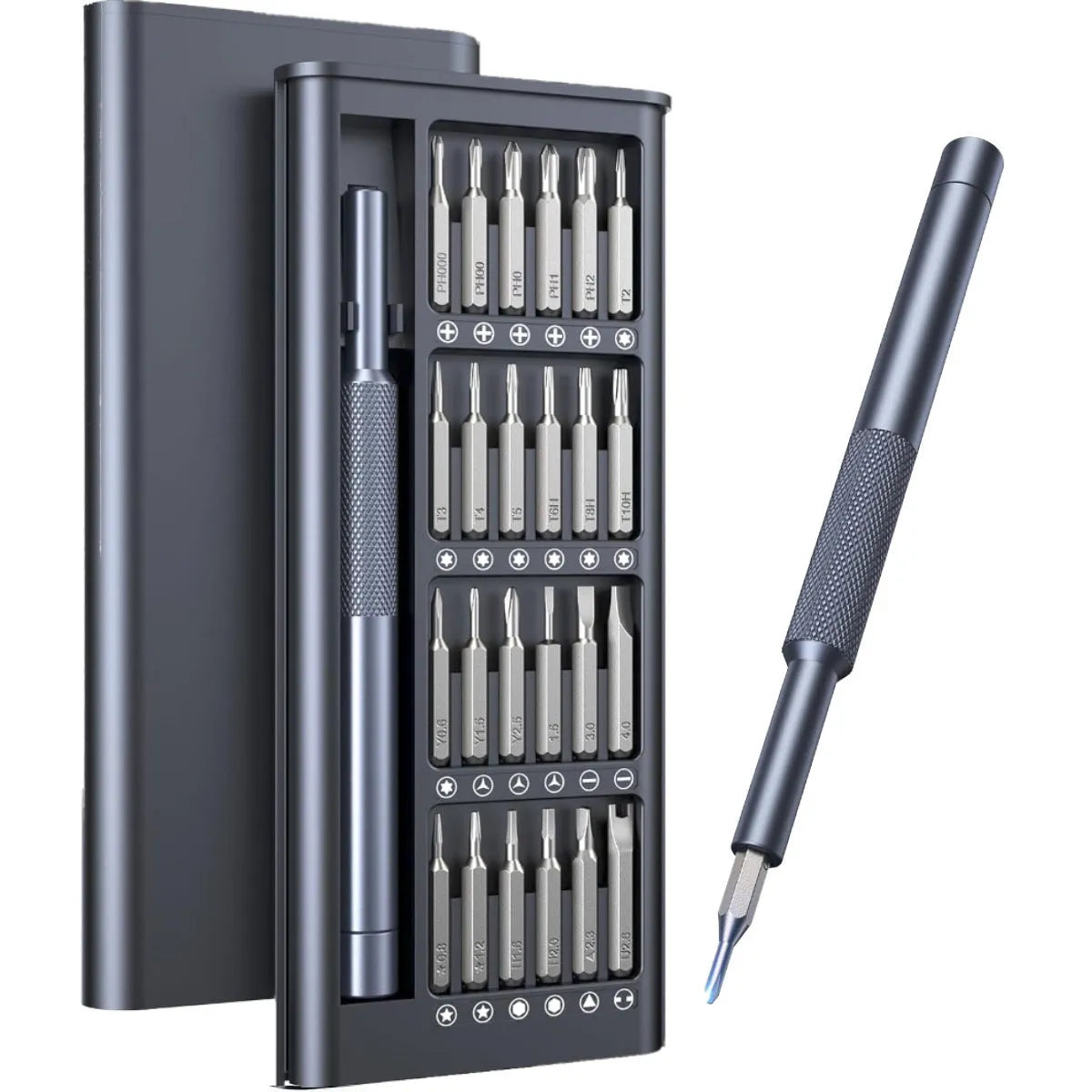 25-in-one magnetic screwdriver set with knurled handle and precision bits
