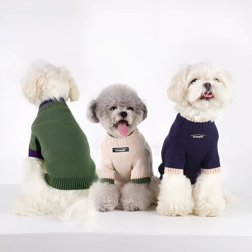 Two-colour pet sweater for dogs and cats in British style wool design