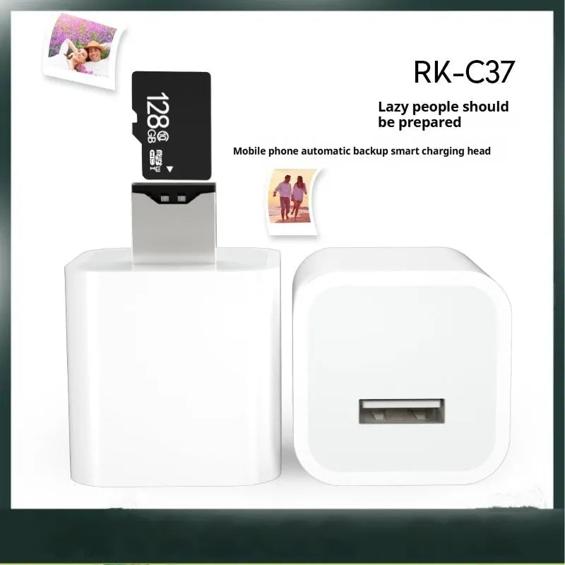 Automatic backup device in white colour with common interface for Apple Android phones