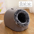 Fleece-lined cat nest sleeping bag in coffee color, size M 40x30x28cm, closed design for winter warmth