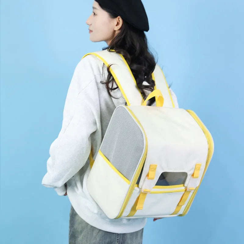 Cat out backpack in breathable nylon, folding pet carrier in solid colour for cats up to 6.5kg