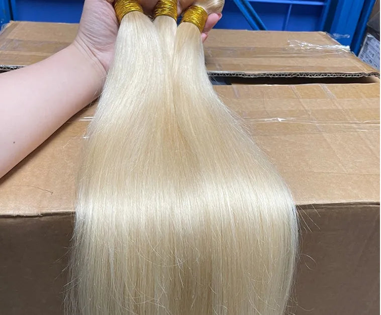 Gold human hair bone straight wig exotic style for ladies 10 to 32 inches long hair