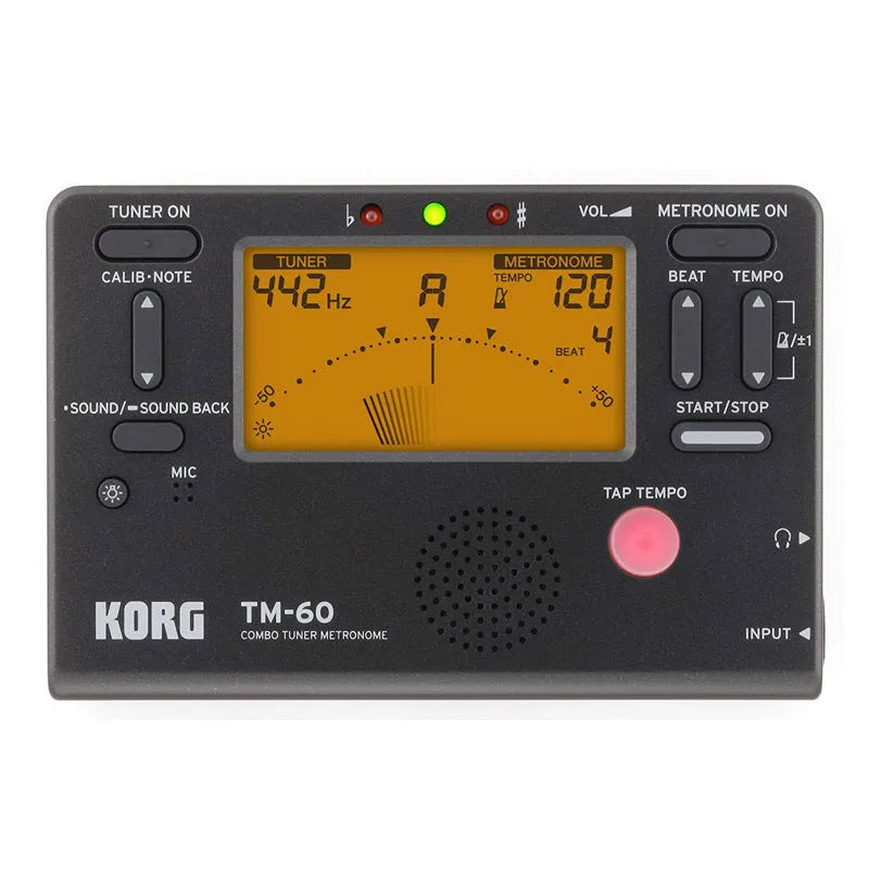 TM-60 universal electronic metronome for piano and guitar with display showing tempo settings