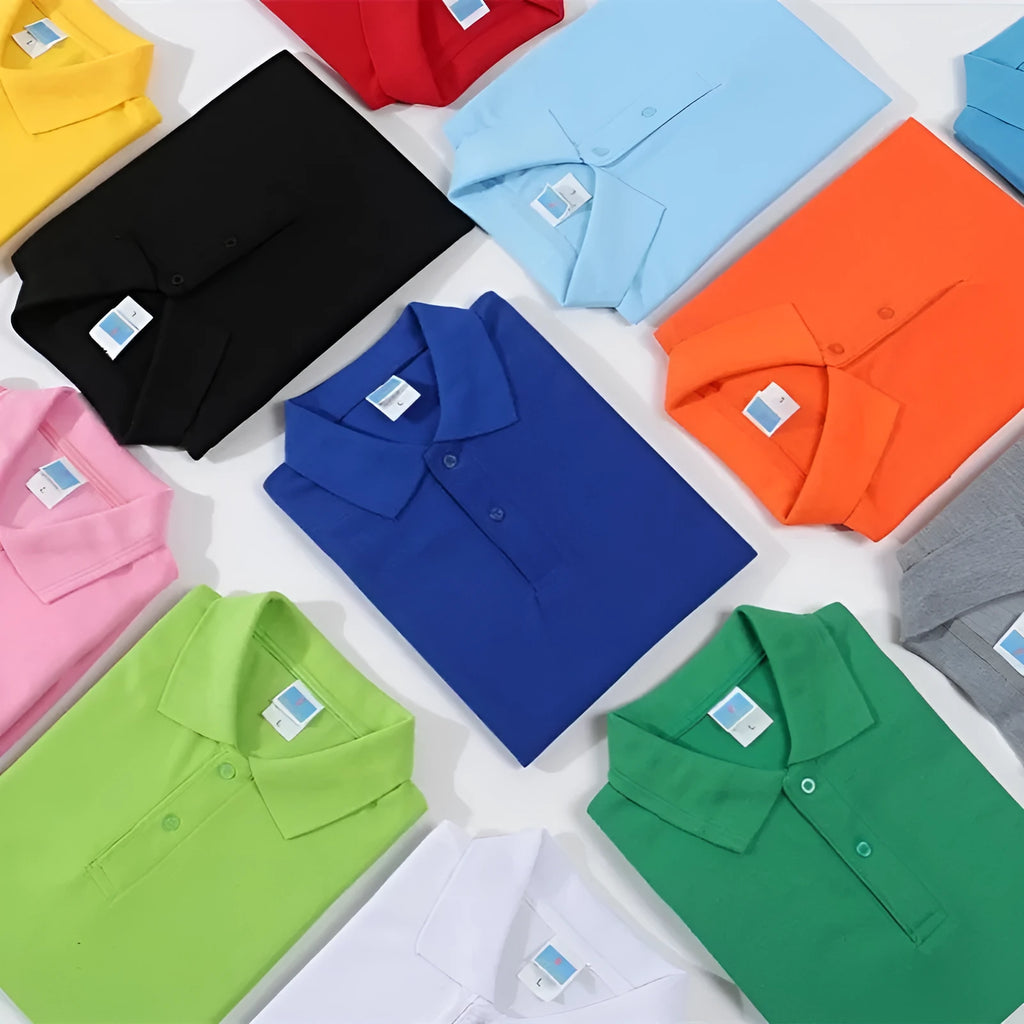 Straight-fit cotton short sleeve pullover shirt for workwear advertising on a mannequin.