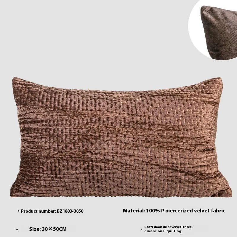 Chinese style antique modern quilted cushion pillow in velvet, shown in square and waist sizes.