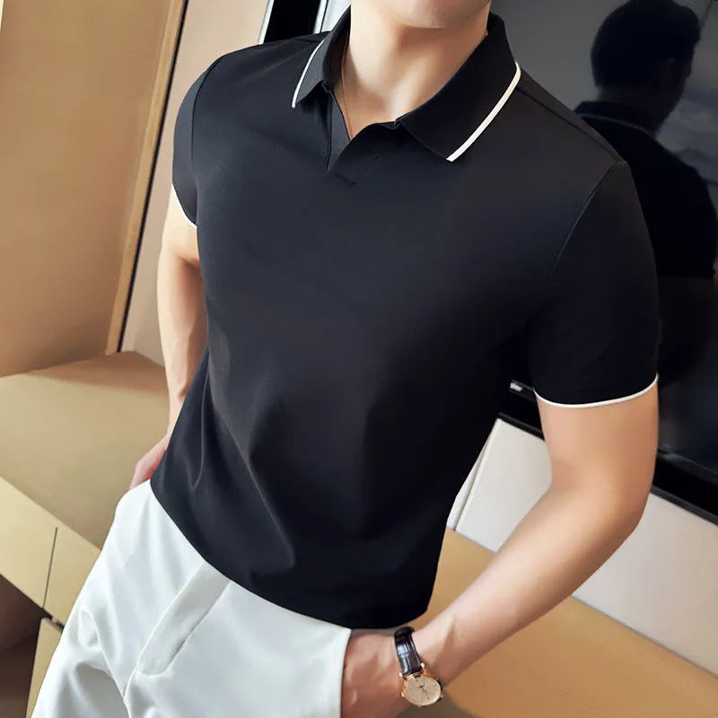 Men's mercerised cotton lapel polo shirt in cotton blend fabric with short sleeves and regular fit