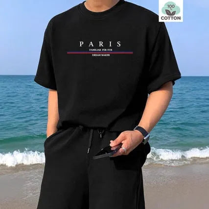 Men's heavyweight cotton short-sleeved t-shirt with letter printing in loose casual fit