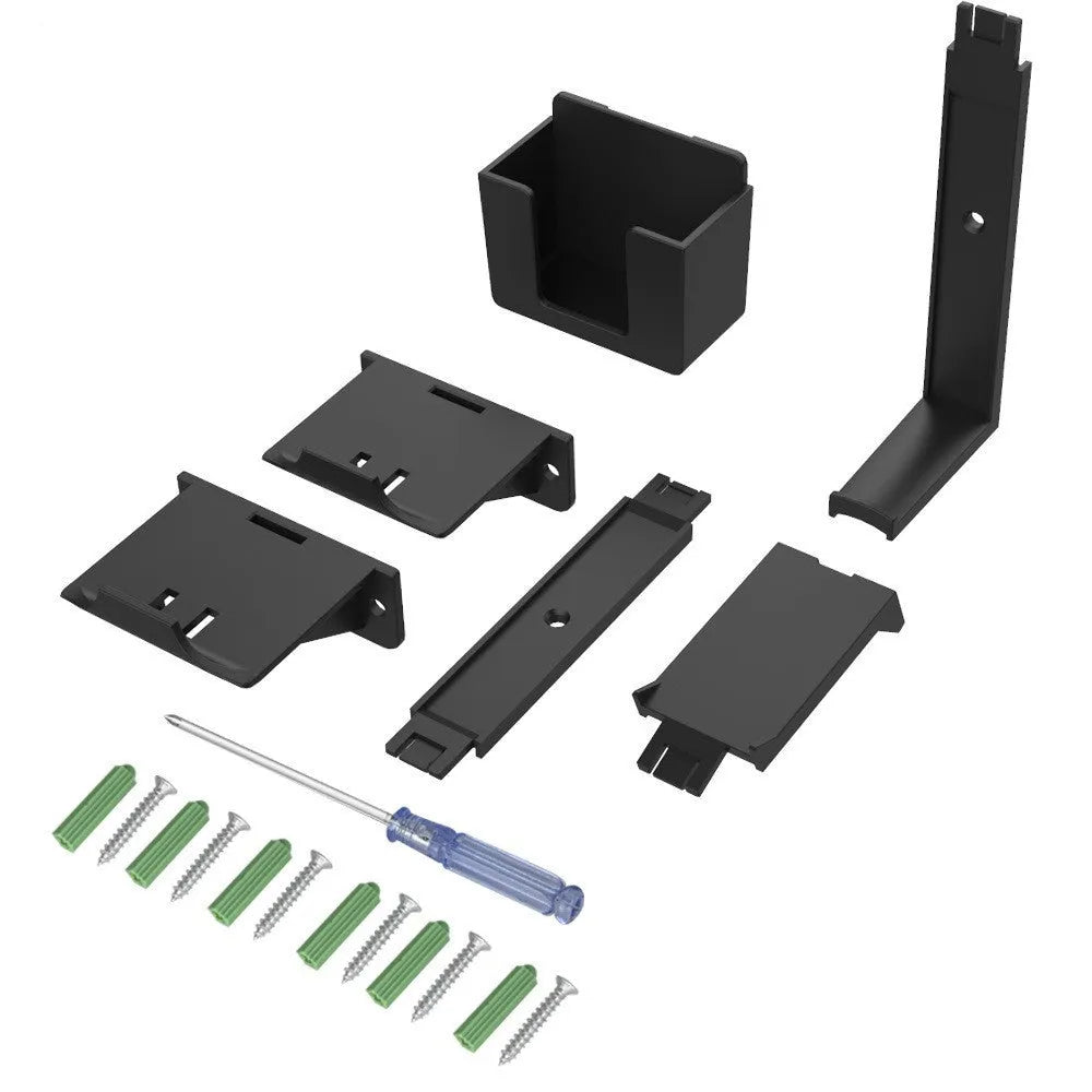 White ABS plastic wall hook holding a PS5 controller and gaming headset.