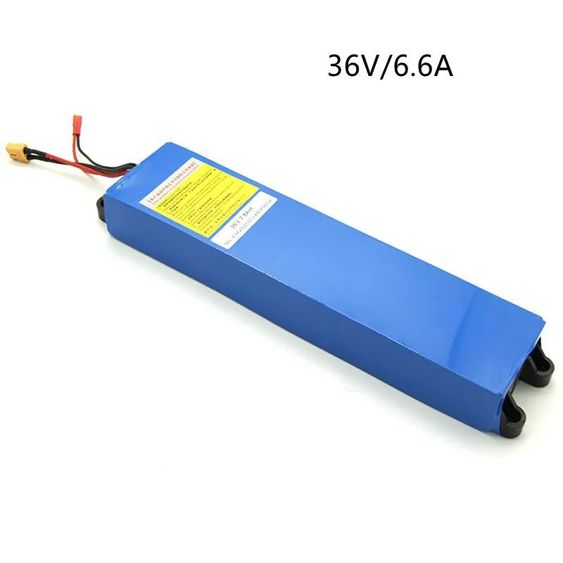 36 volt lithium battery pack for electric scooters showing 6.6Ah, 7.8Ah, and 10.4Ah capacity options