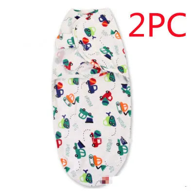Cotton baby anti-startle swaddle wrap in blue with cartoon print, size 62x28 cm