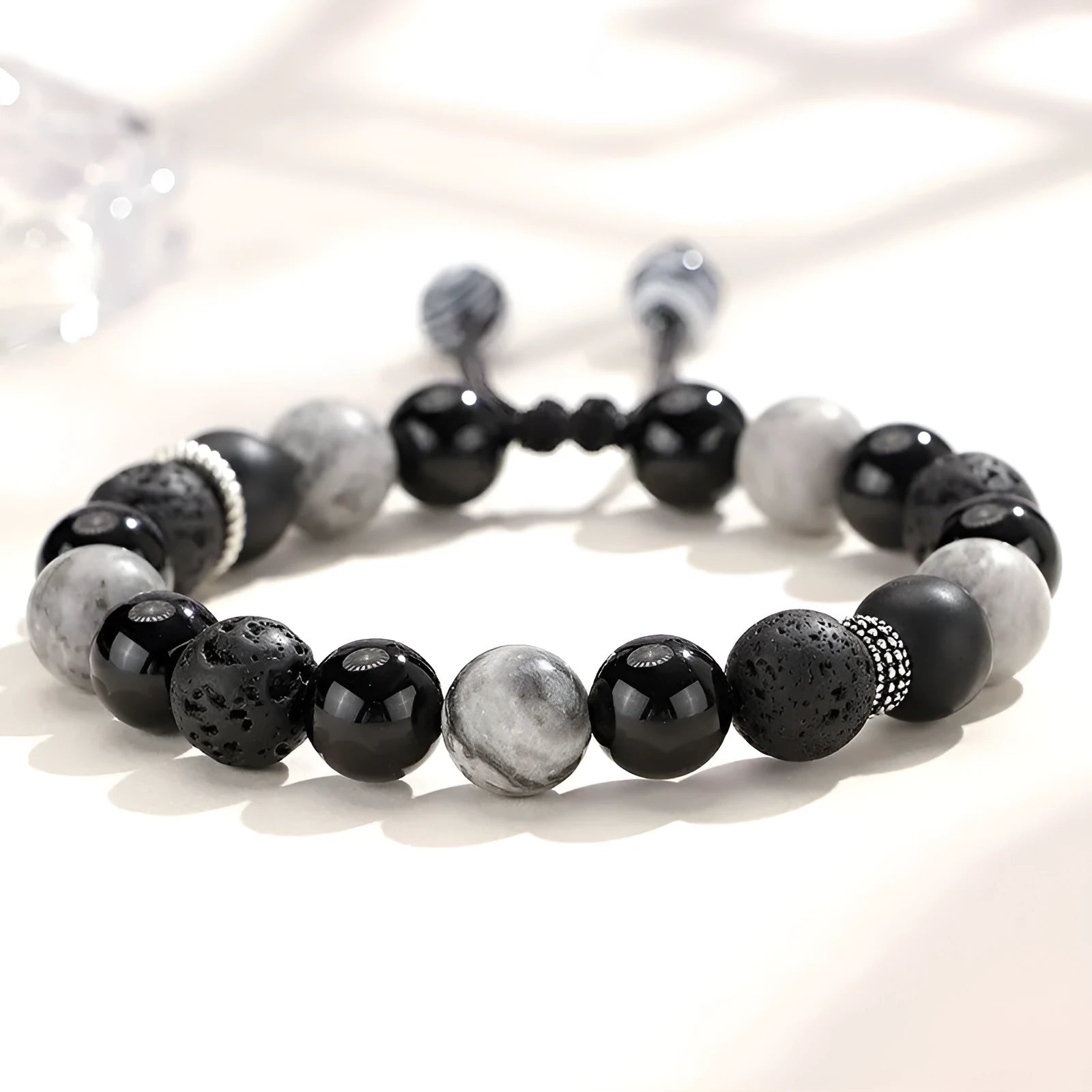Black agate map stone volcanic bracelet with diamond-shaped stone in New Chinese style design
