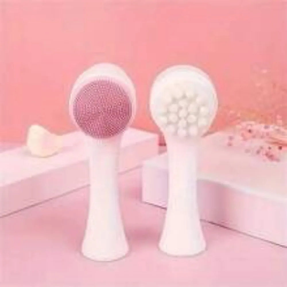 Blue and pink nylon pet paw brush grooming tool for dogs and cats with soft bristles