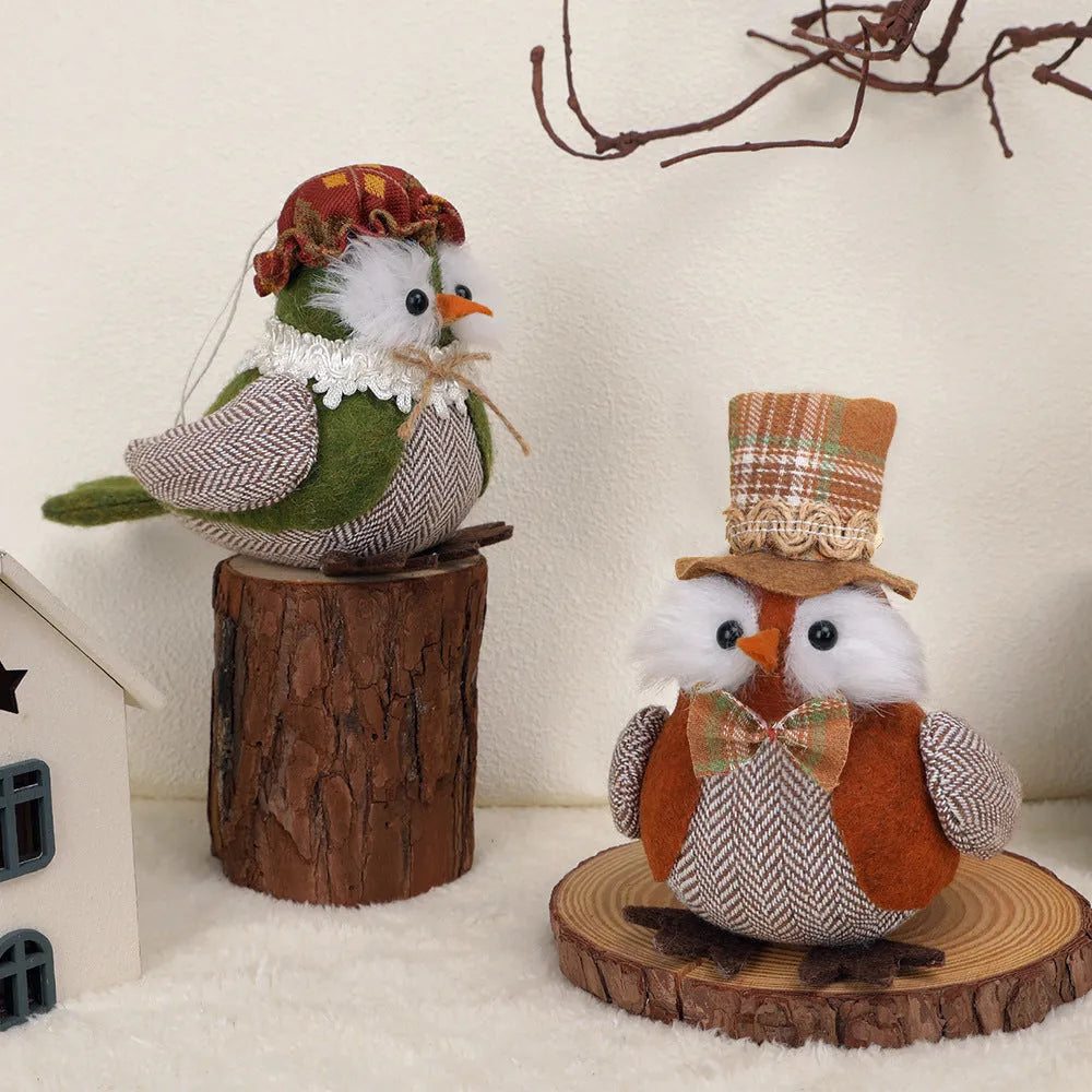 Thanksgiving owl harvest bird pendant ornament in orange or green colours for window or desktop decoration