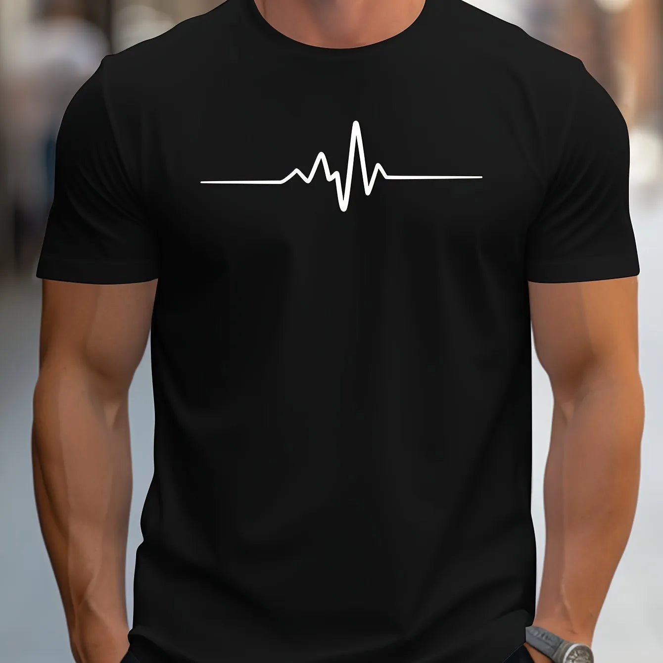 Men's loose fit 3D printed sports T-shirt in polyester blend fabric for summer casual wear