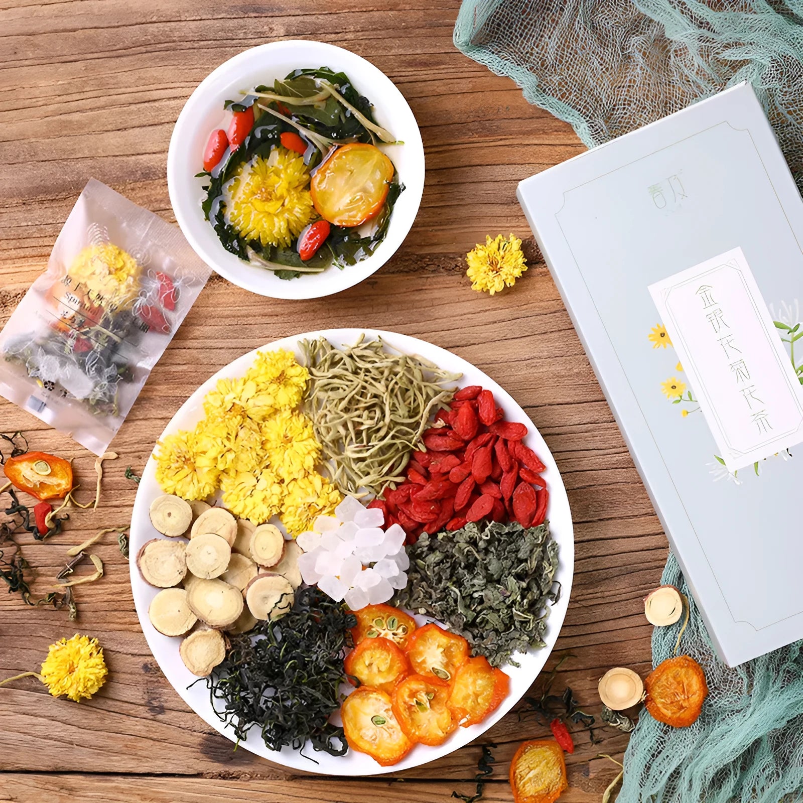 150g box of honeysuckle chrysanthemum tea with triangular tea bags for herbal wellness
