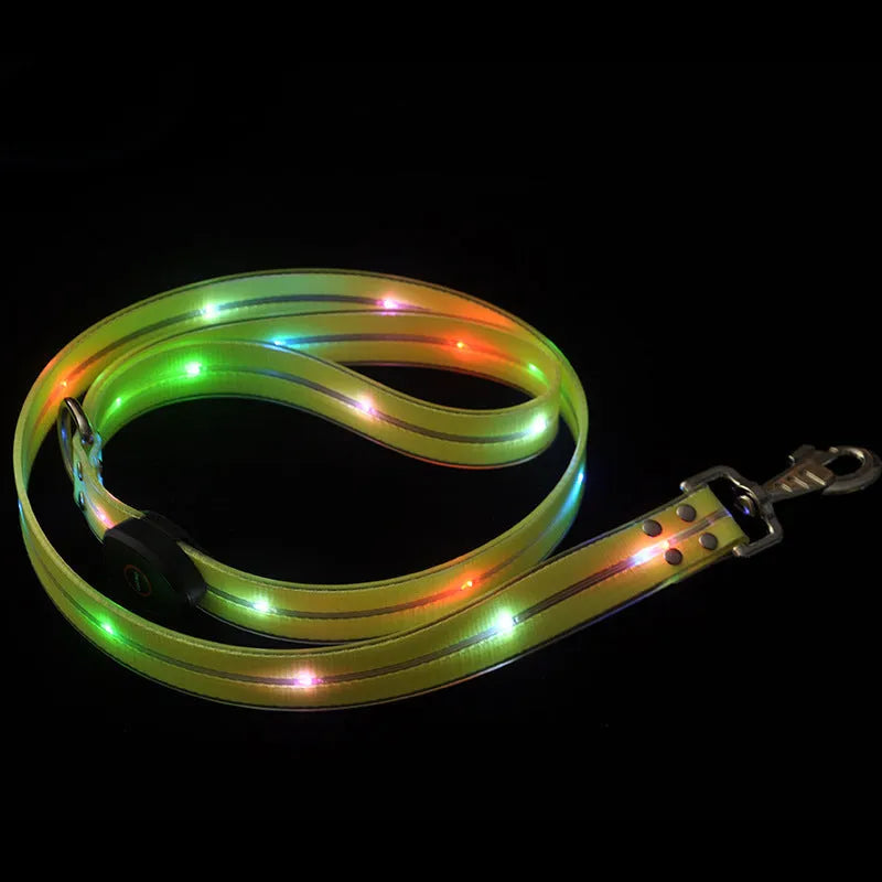 Orange PVC dog collar and lead set laid flat, showing its 120cm length.